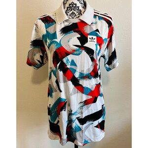 ADIDAS JERSEY COURTSIDE WHITE ENERGY BLUE Size Small Polo Tennis Golf